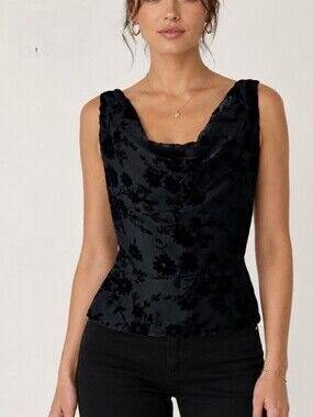 Vintage 90s Niki Livas Black Velvet Burnout Top Size 12